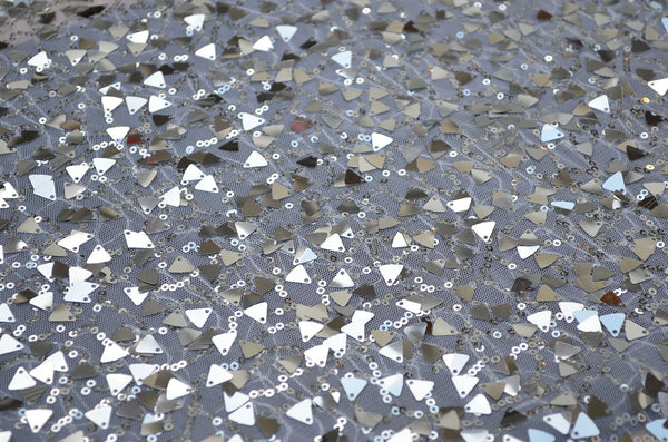 Silver Sequins And Triangle Spangles On White Mesh