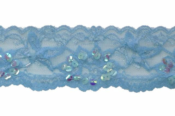 Sky Blue 2" Stretch Lace w/Sequins & Beads