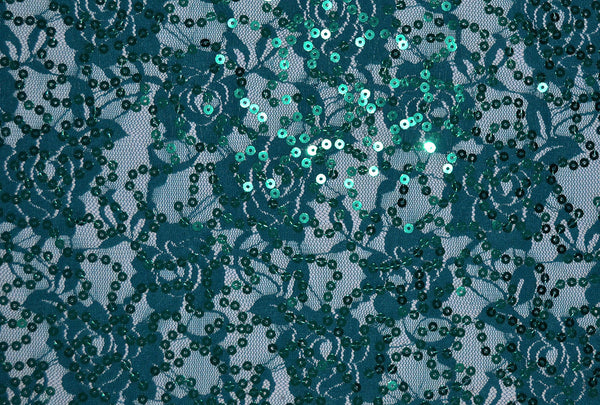 Teal Sequin Stretch Lace