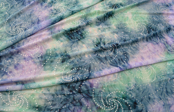 Multicolored Tie Dye Print With Silver Glitter On Semi Sheer
