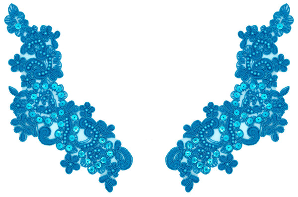 Turquoise Appliqué Pair With Sequins And Beads