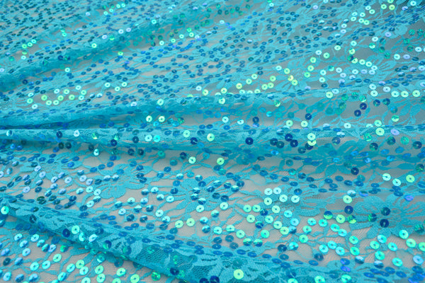 Turquoise Sequin Stretch Lace