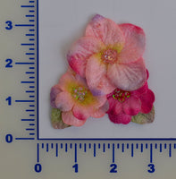 3" Velvet Flower Cluster w/Leaves & Beaded Center - 24 Colors Available - Individual or 6 Packs