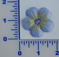 1 1/2" Velvet Flower With Acrylic Rhinestone Center - 12 Colors Available - Packs of 12
