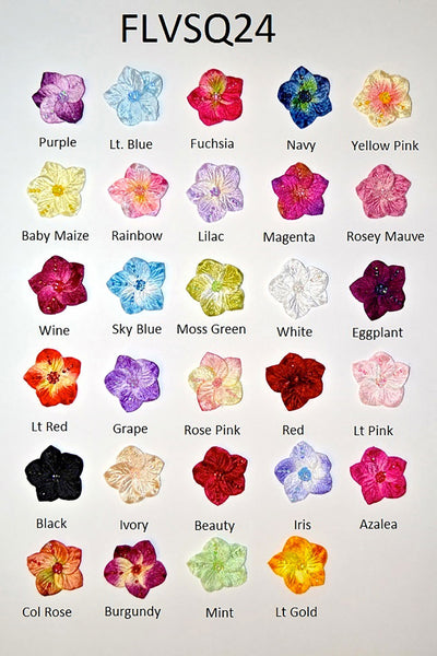 2 1/4" Velvet Flower With Sequins - 28 Colors Available - Package of 6