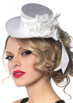White Satin Top Hat w/Flower and Bow