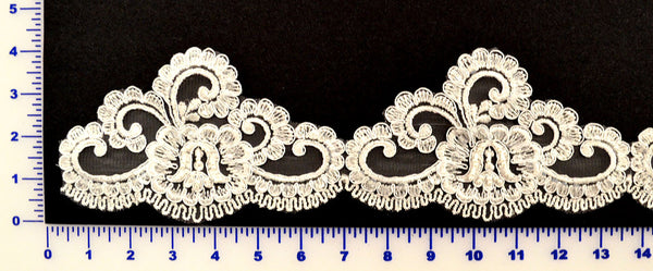 White Beaded Lace Trim With Sequins & Beads