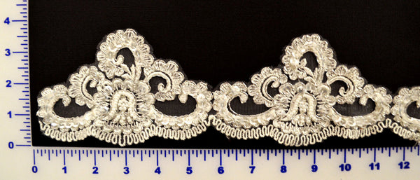 White Beaded Lace Trim With Sequins