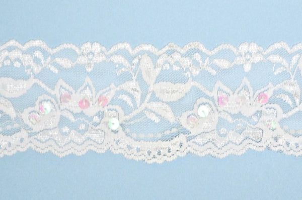 White 2" Stretch Lace w/Sequins