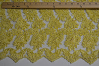 Yellow Beaded And Sequin Corded Bridal Lace - Scalloped Border On Both Edges